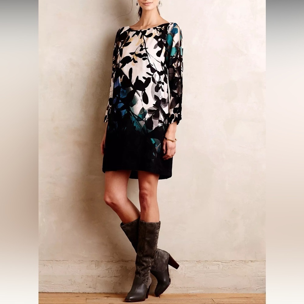 Maeve Anthropologie Sz XS Shaded Garden Slit Cut Out Sleeves Shift Dress